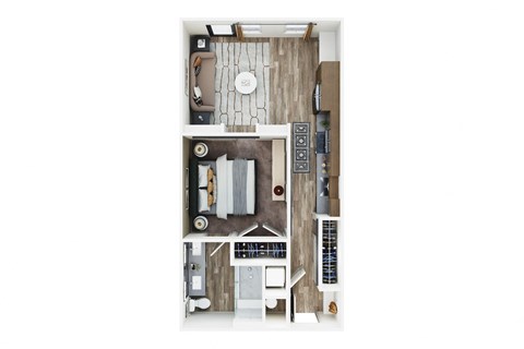 Floor plan for studio, 1 bath, 609 sqft